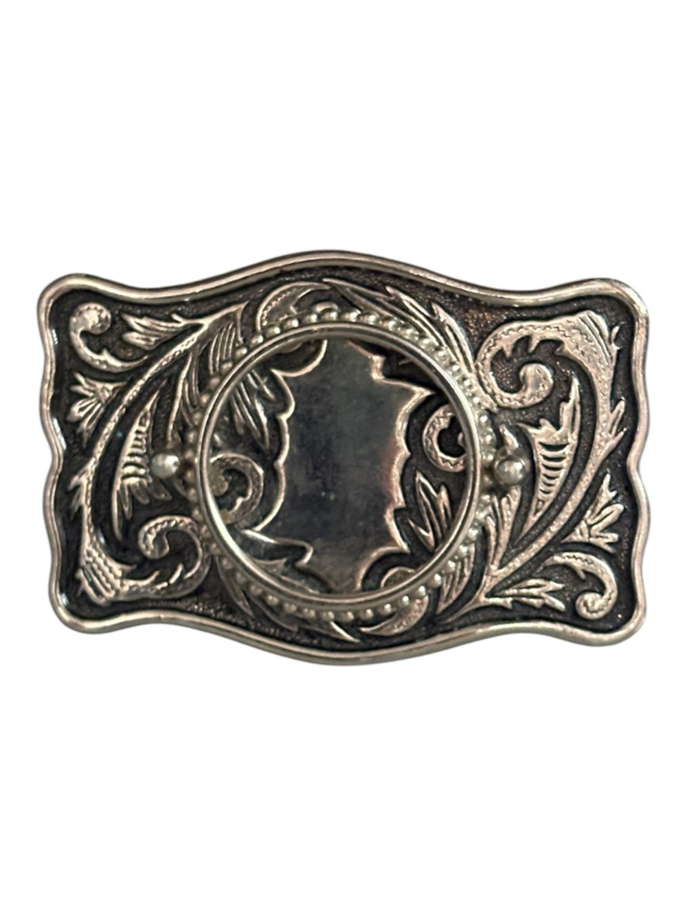 Silver Tone Western Scrollwork Belt Buckle Ornate Cowboy Cowgirl